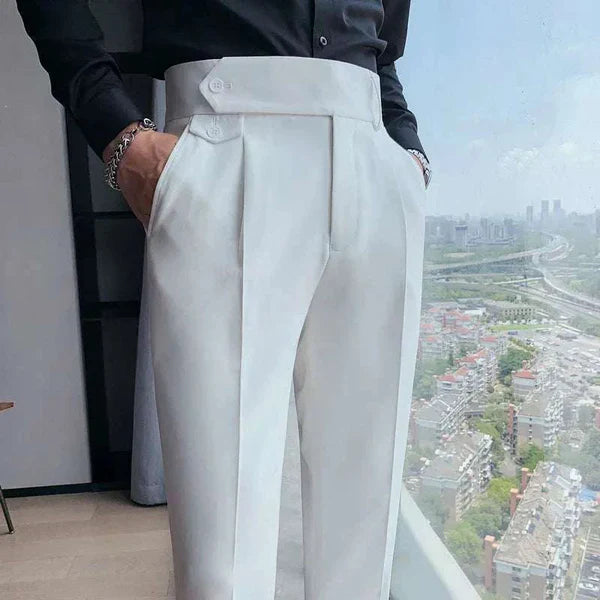 Classic pleated trousers with buckle belt