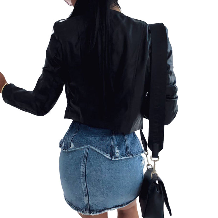 Classic short leather jacket for women