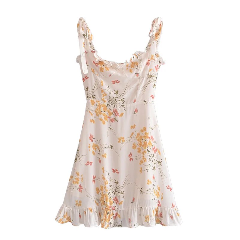 Floral A-line summer dress with ruffles