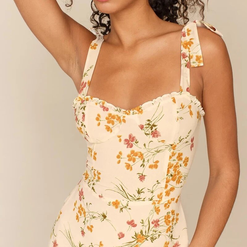 Floral A-line summer dress with ruffles