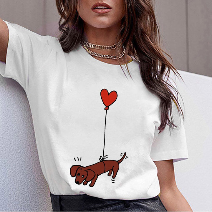 Ladies' summer dachshund T-shirt with cute dog motif