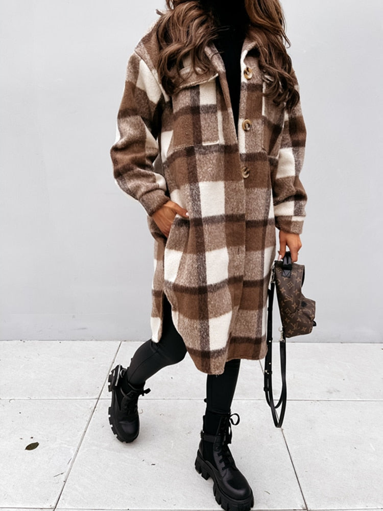 Oversized chequered button-down jacket