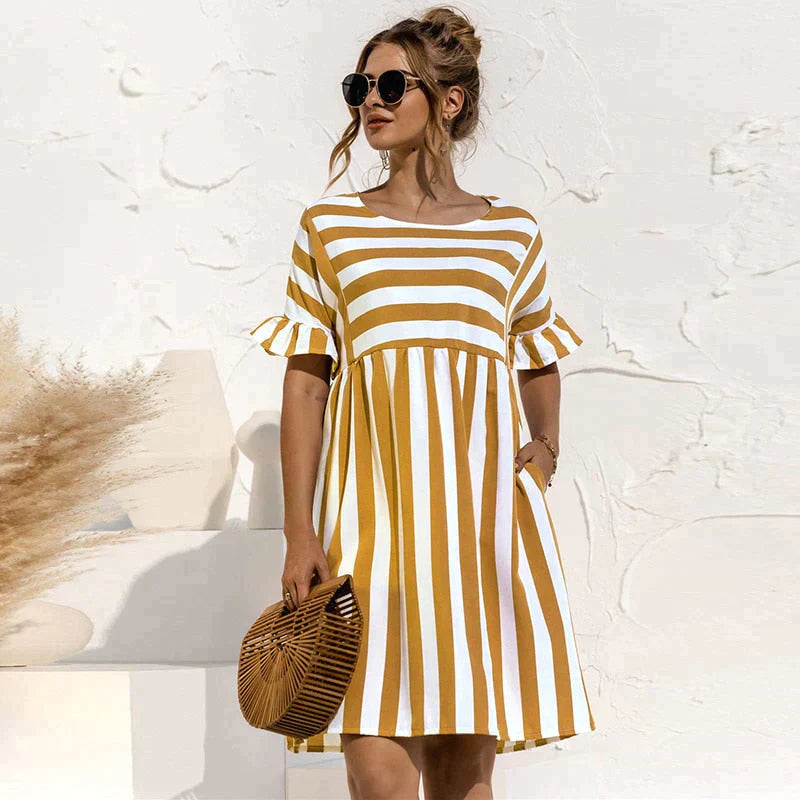 Dress With Striped Sleeves