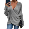 Women's long sleeve jumper with deep V-neck in a single-colour knit look for casual cross-knit fashion