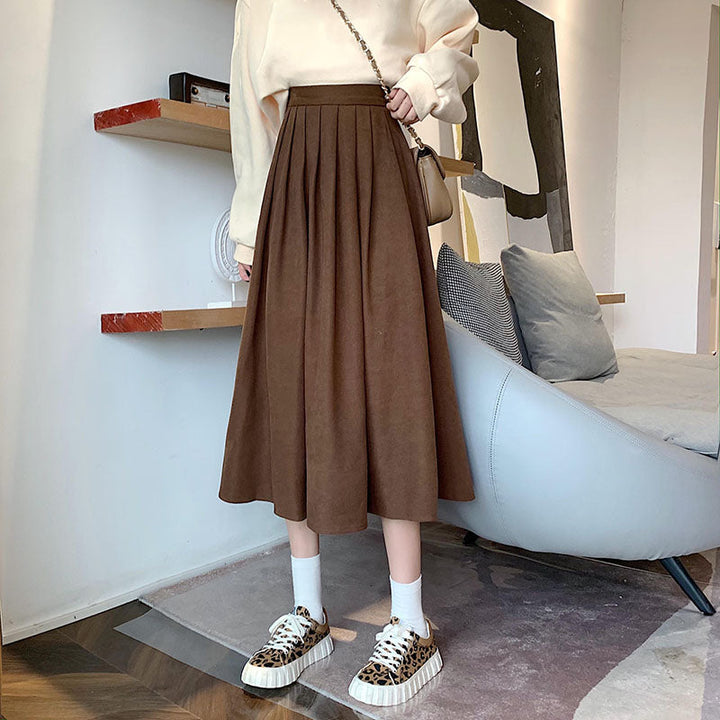 Vintage brown high-waisted pleated skirt