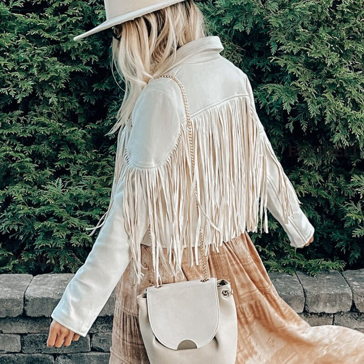 Suede jacket with fringes | Women's tasselled cardigan for trendy outfits