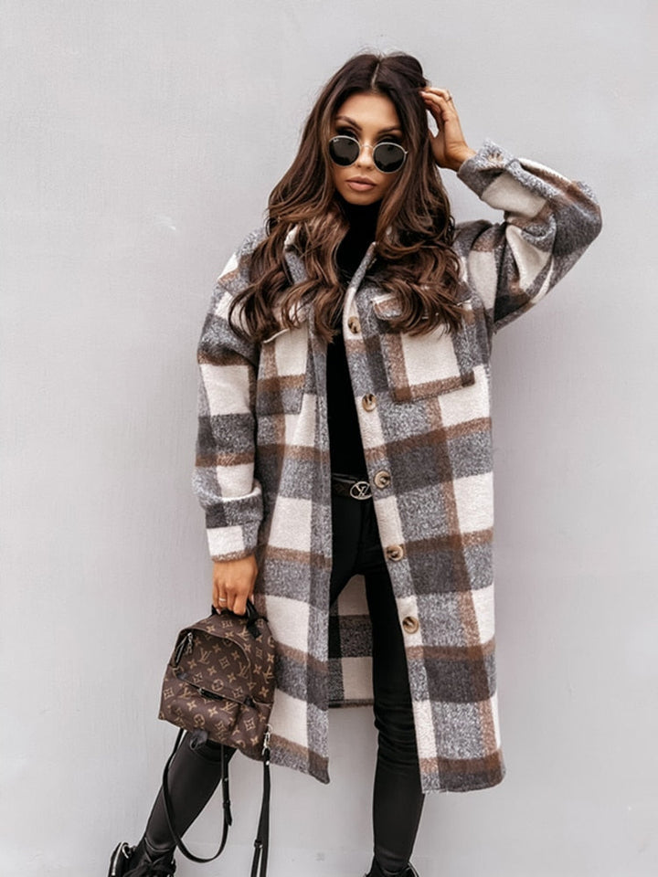 Oversized chequered button-down jacket