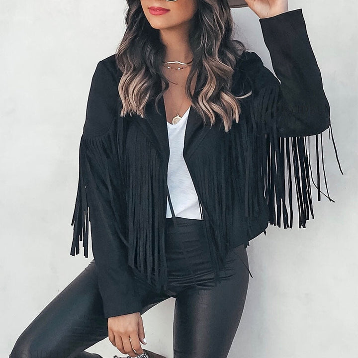 Suede jacket with fringes | Women's tasselled cardigan for trendy outfits