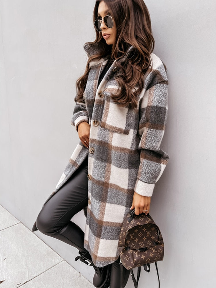 Oversized chequered button-down jacket