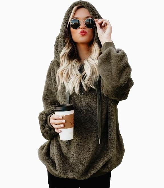 Ladies Sherpa Hoodie | Oversized Fleece | Hooded Sweater | Loose Fluffy Coat