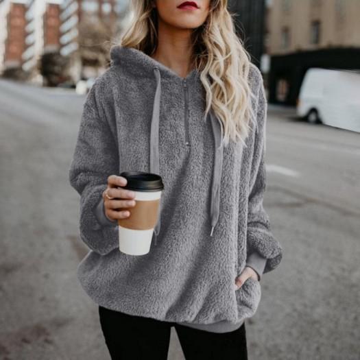 Ladies Sherpa Hoodie | Oversized Fleece | Hooded Sweater | Loose Fluffy Coat