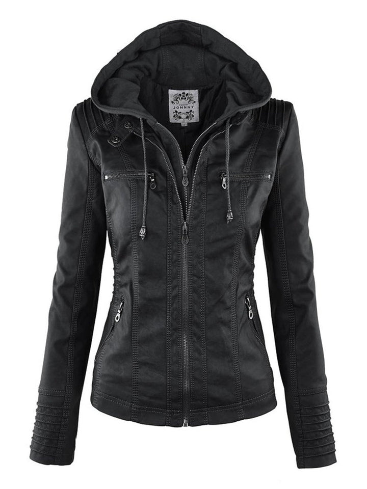 Faux leather coat - Ladies hooded jacket: Basic PU jacket