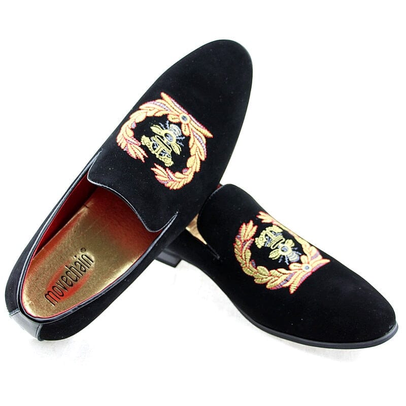 Velvet Loafers With Embroidered Emblem