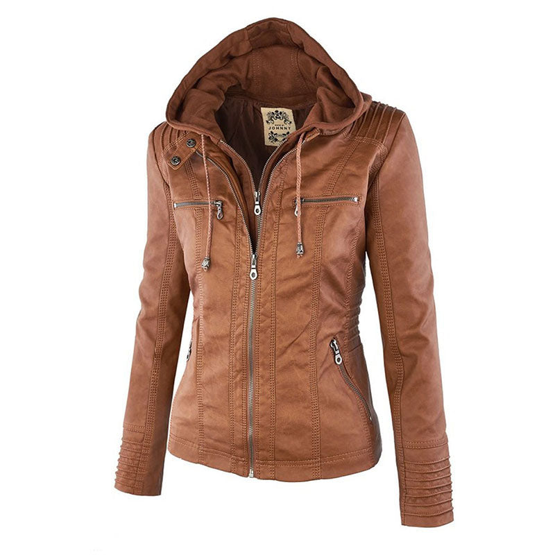 Faux leather coat - Ladies hooded jacket: Basic PU jacket