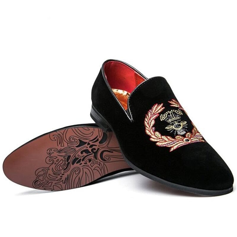 Velvet Loafers With Embroidered Emblem