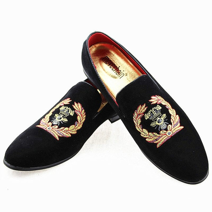 Velvet Loafers With Embroidered Emblem