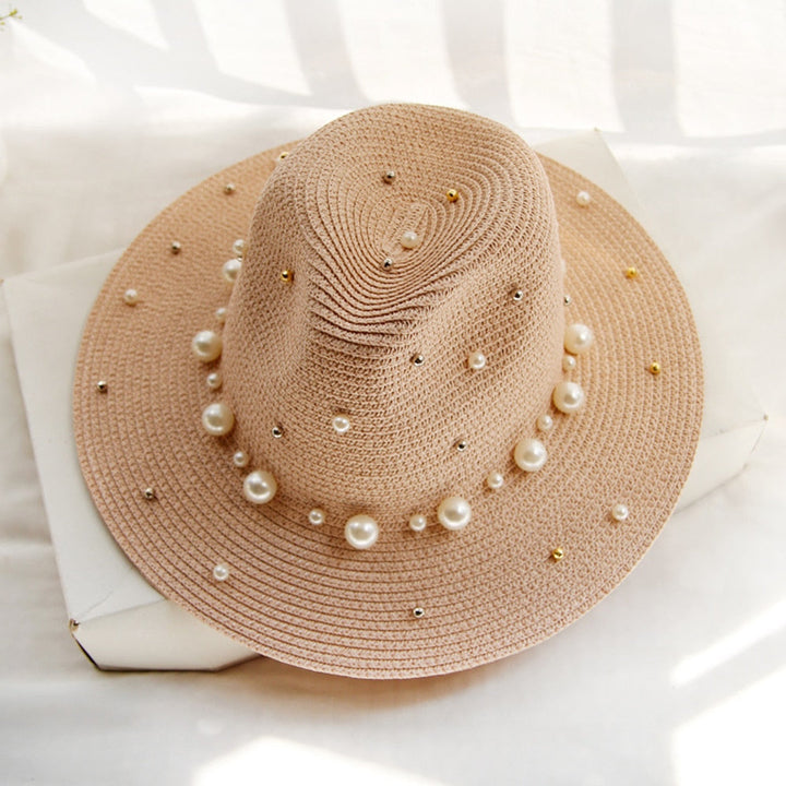 Elegant sun hat with pearl embellishments