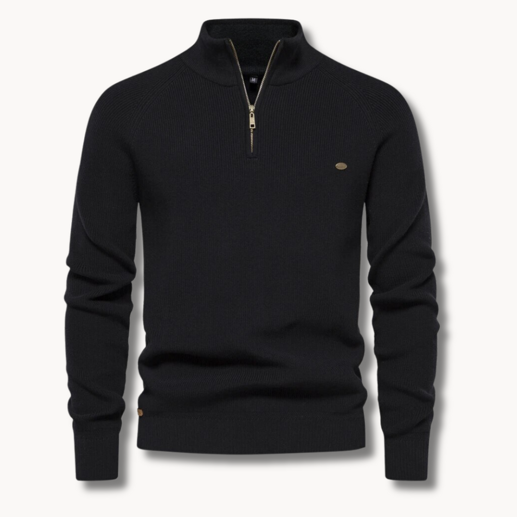 Men's - Slim Fit Half-Zip Knitted Jumper - Stand Collar