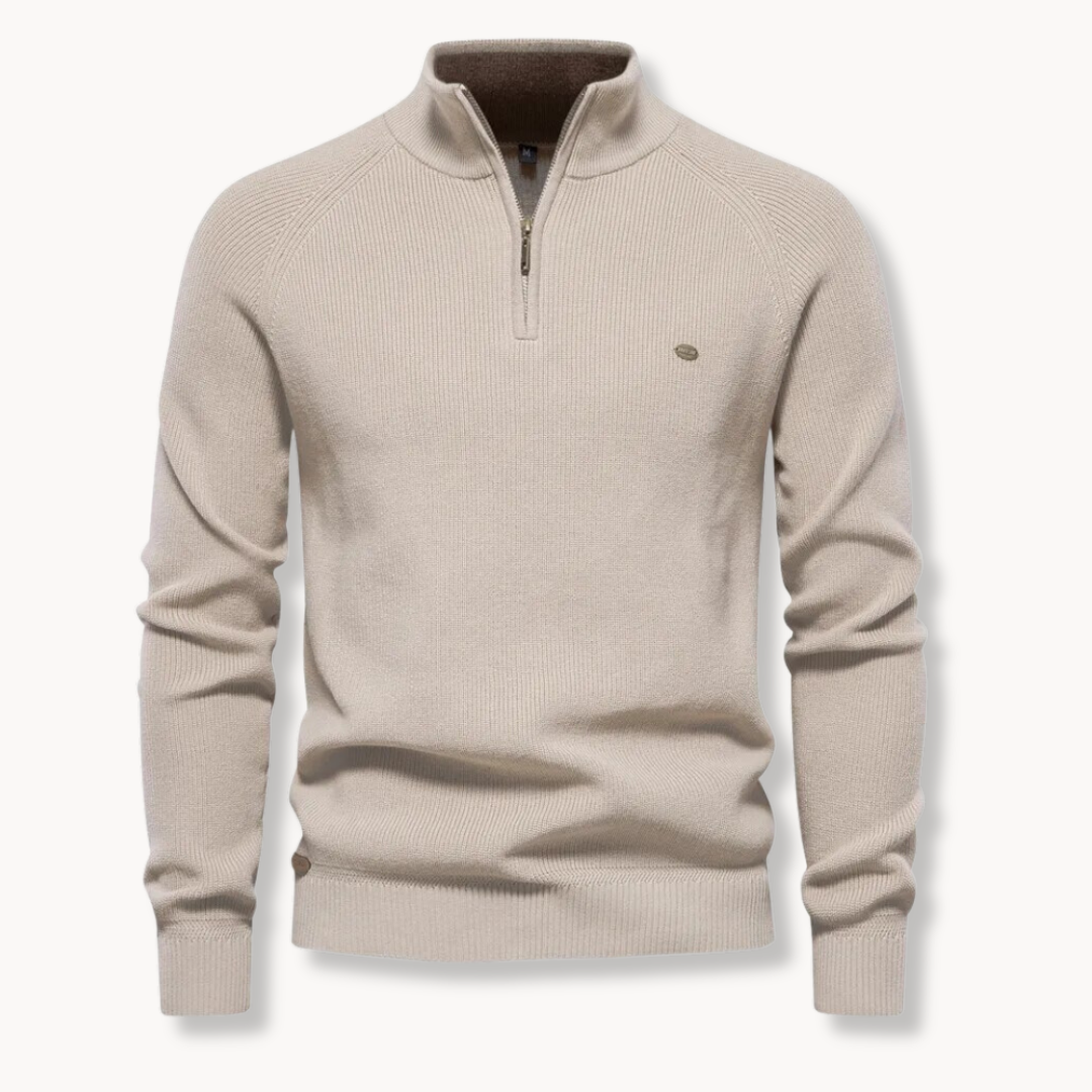 Men's - Slim Fit Half-Zip Knitted Jumper - Stand Collar