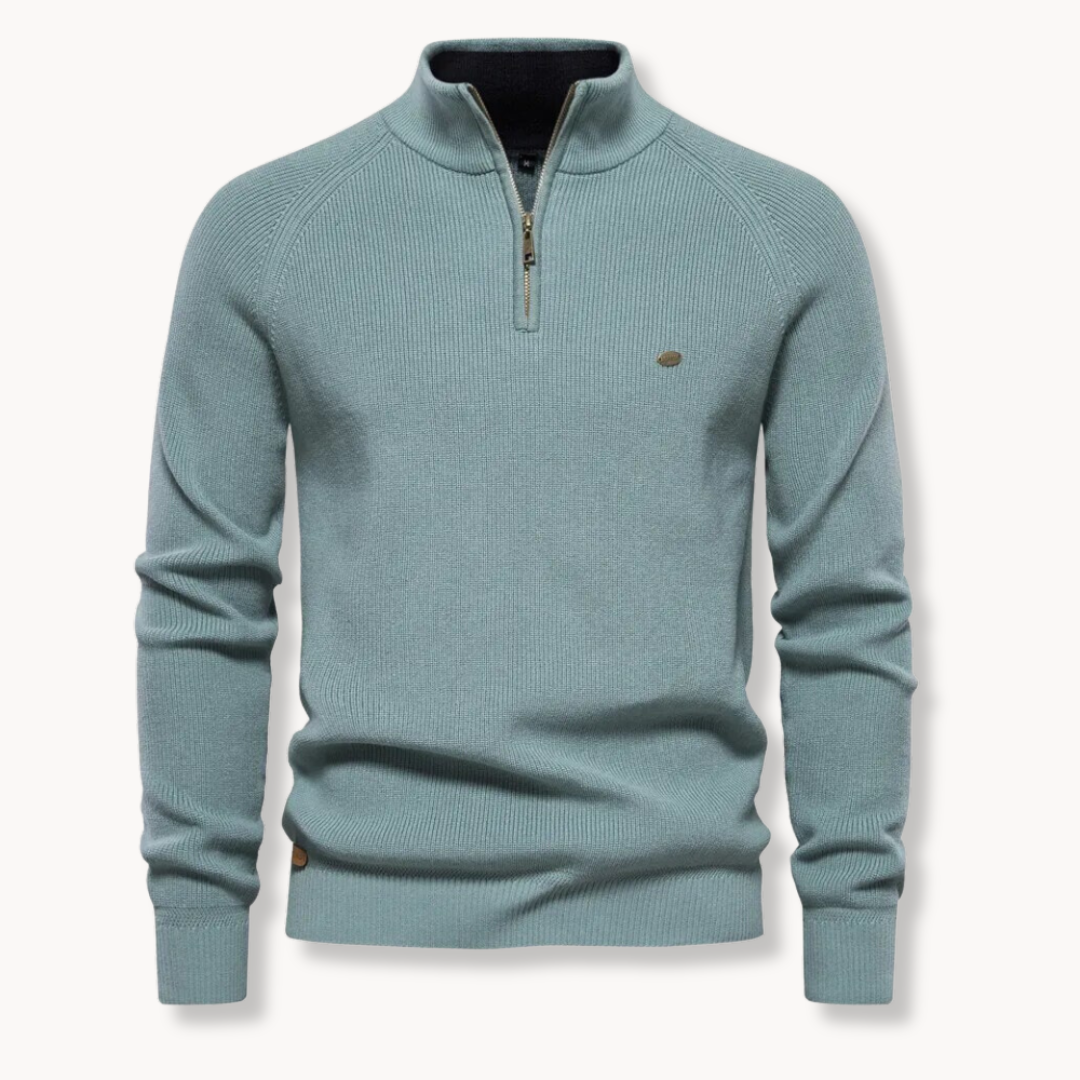 Men's - Slim Fit Half-Zip Knitted Jumper - Stand Collar