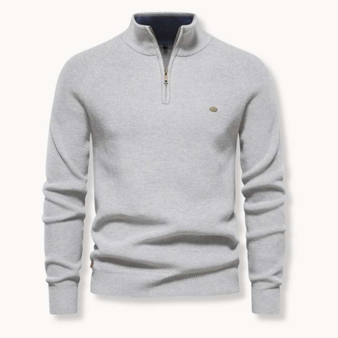 Men's - Slim Fit Half-Zip Knitted Jumper - Stand Collar
