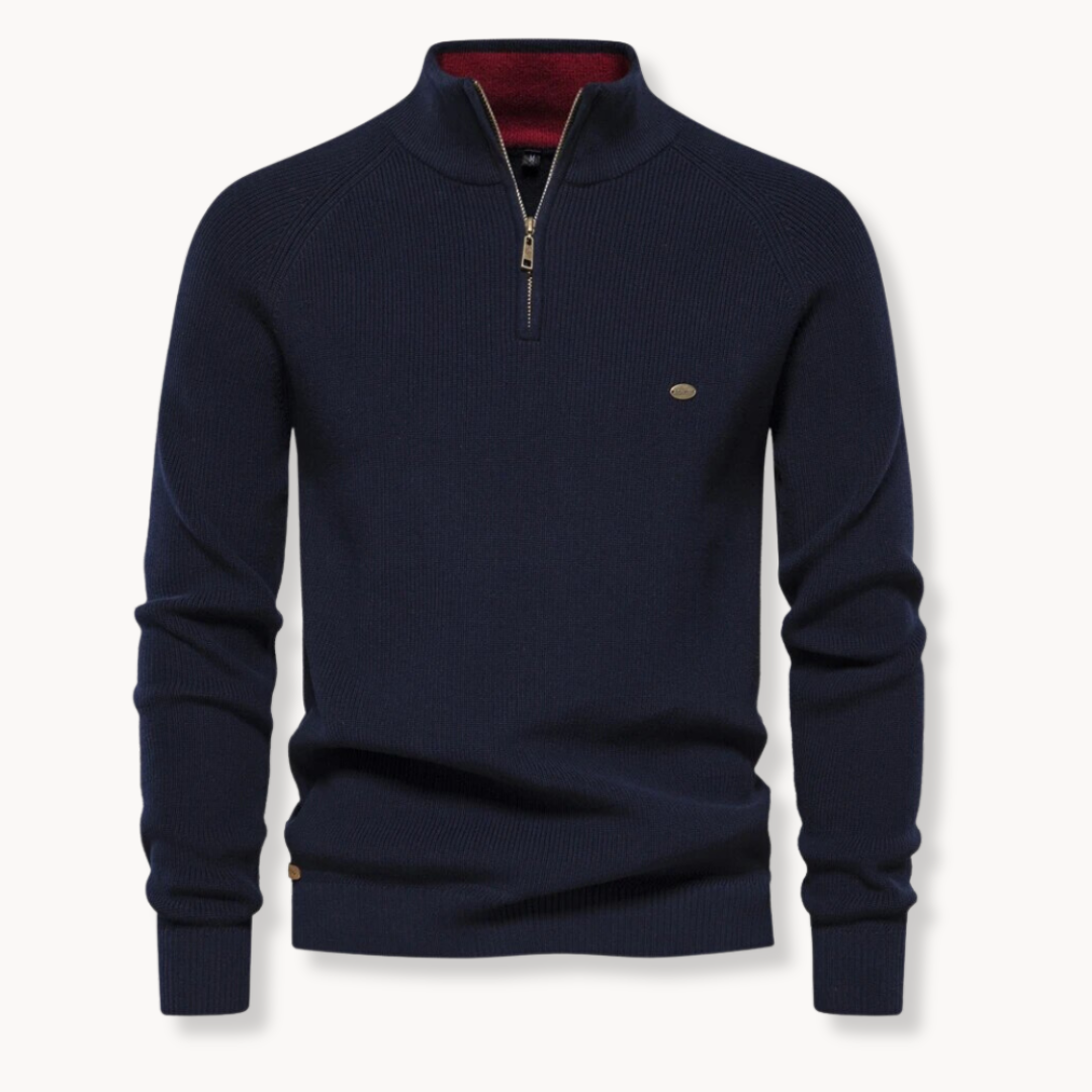 Men's - Slim Fit Half-Zip Knitted Jumper - Stand Collar
