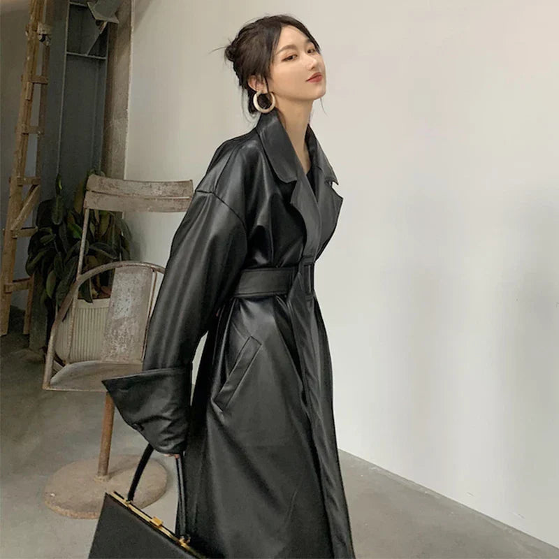 Oversized leather trench coat