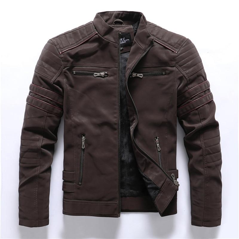 Men's - Motorbike Jacket - High-Quality Leather - Stand-Up Collar