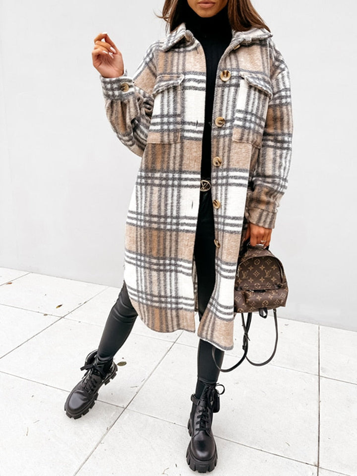 Oversized chequered button-down jacket