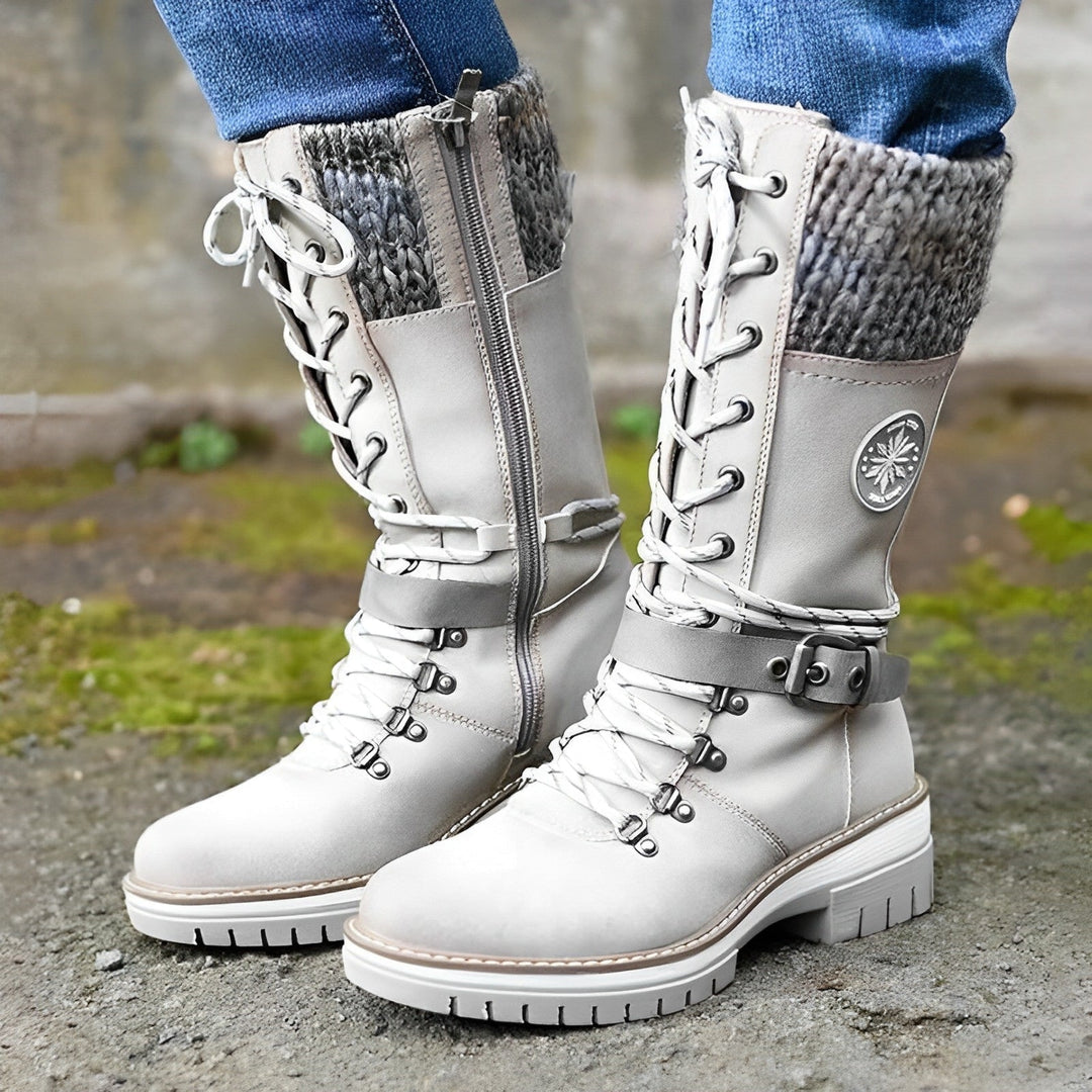 Deluxe Buckle Lace Mid High Boots