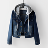 Denim jacket with detachable hood and long sleeves