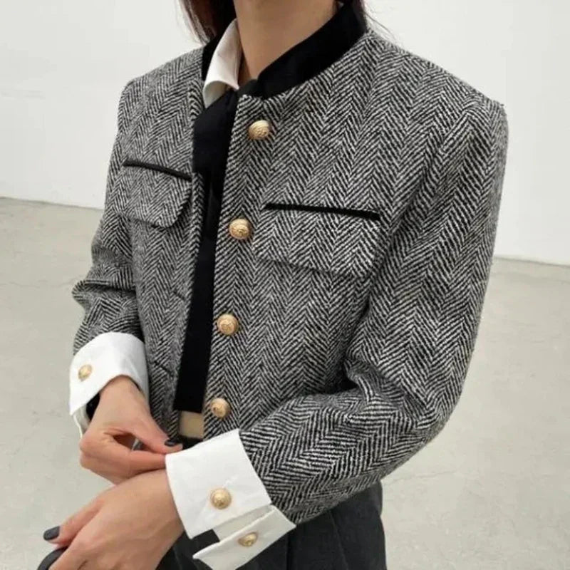 Button-down spring jacket with long sleeves and buttons