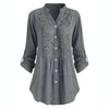 Ladies' long-sleeved shirt with button placket and stand-up collar