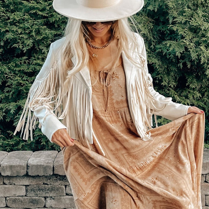 Suede jacket with fringes | Women's tasselled cardigan for trendy outfits