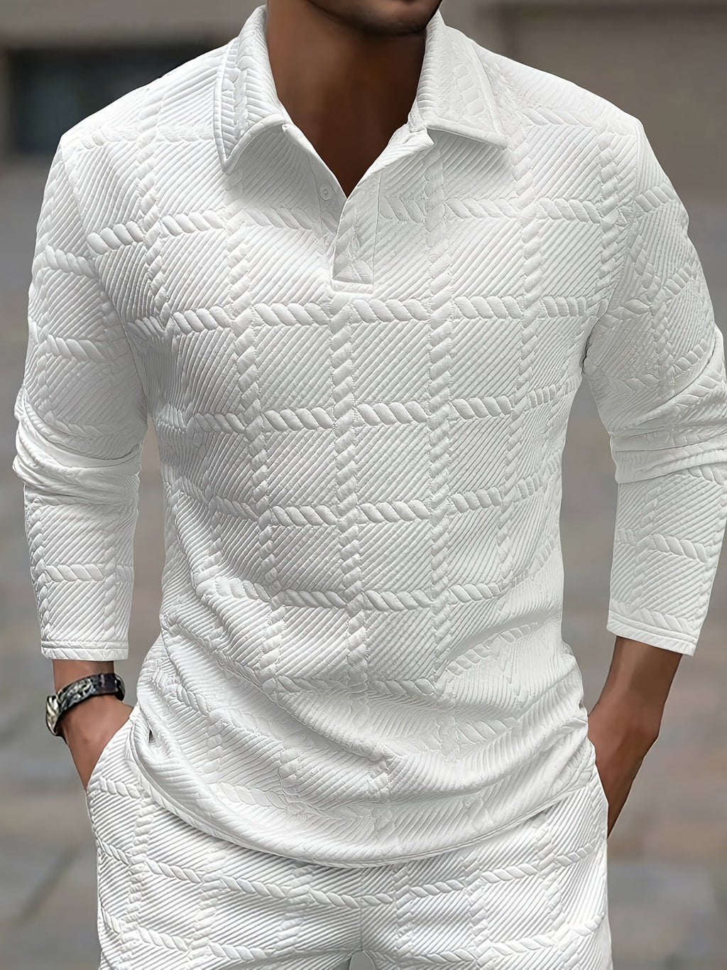 Men's - Knitted Jacquard Polo Shirt - Stylish Comfort