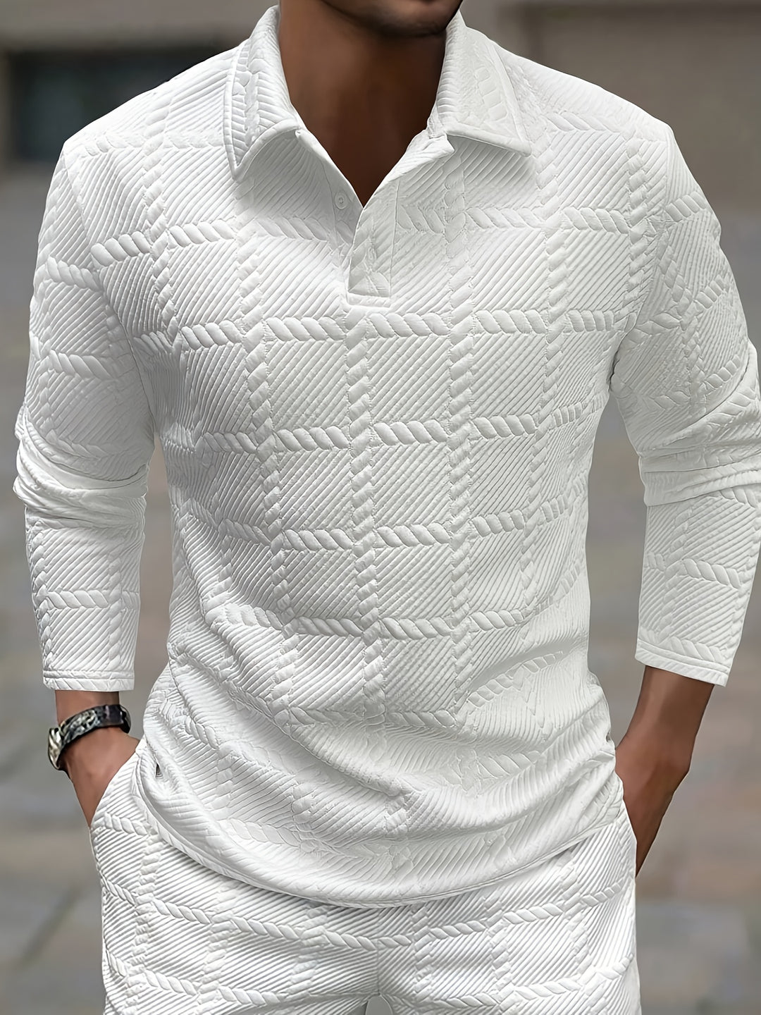 Men's - Knitted Jacquard Polo Shirt - Stylish Comfort