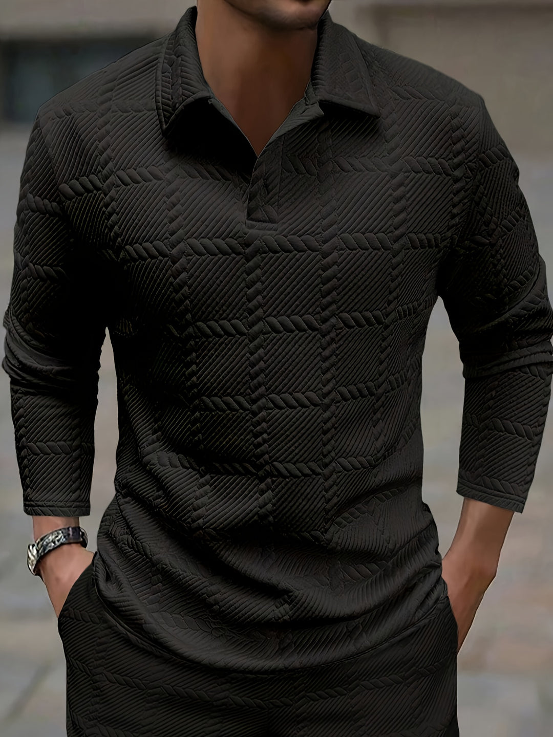 Men's - Knitted Jacquard Polo Shirt - Stylish Comfort