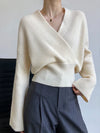 Crossed V-Neck Wrap Knitted Sweater