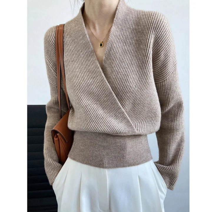 Crossed V-Neck Wrap Knitted Sweater