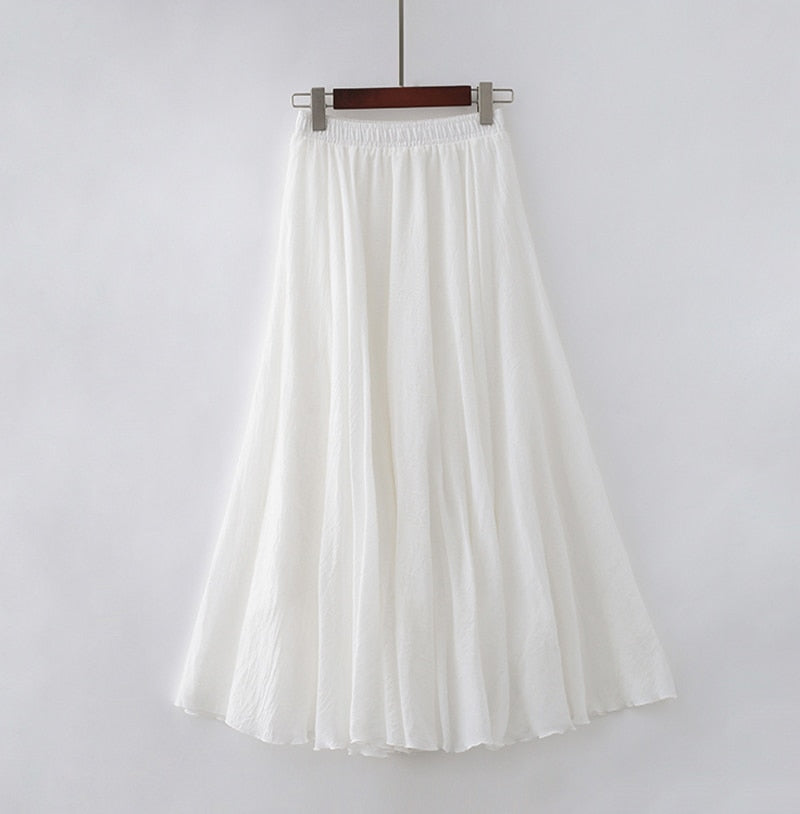 Women's fashion with elasticated high waist and pleated A-line cut