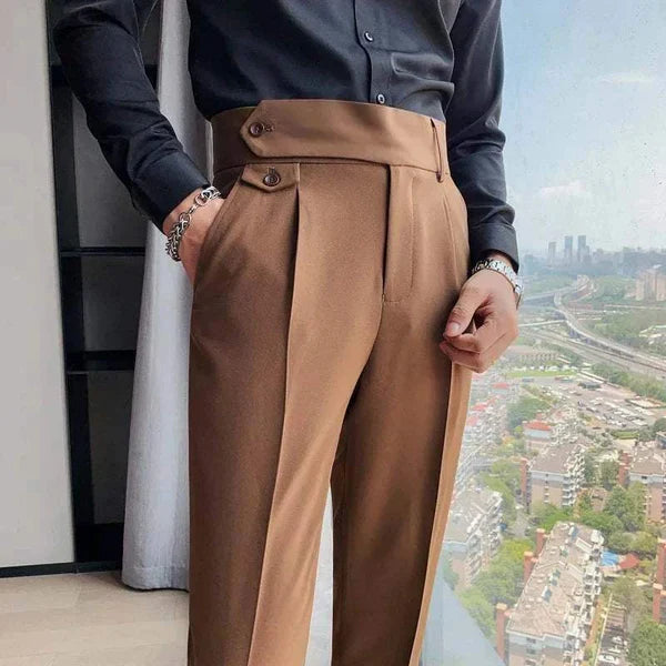 Classic pleated trousers with buckle belt