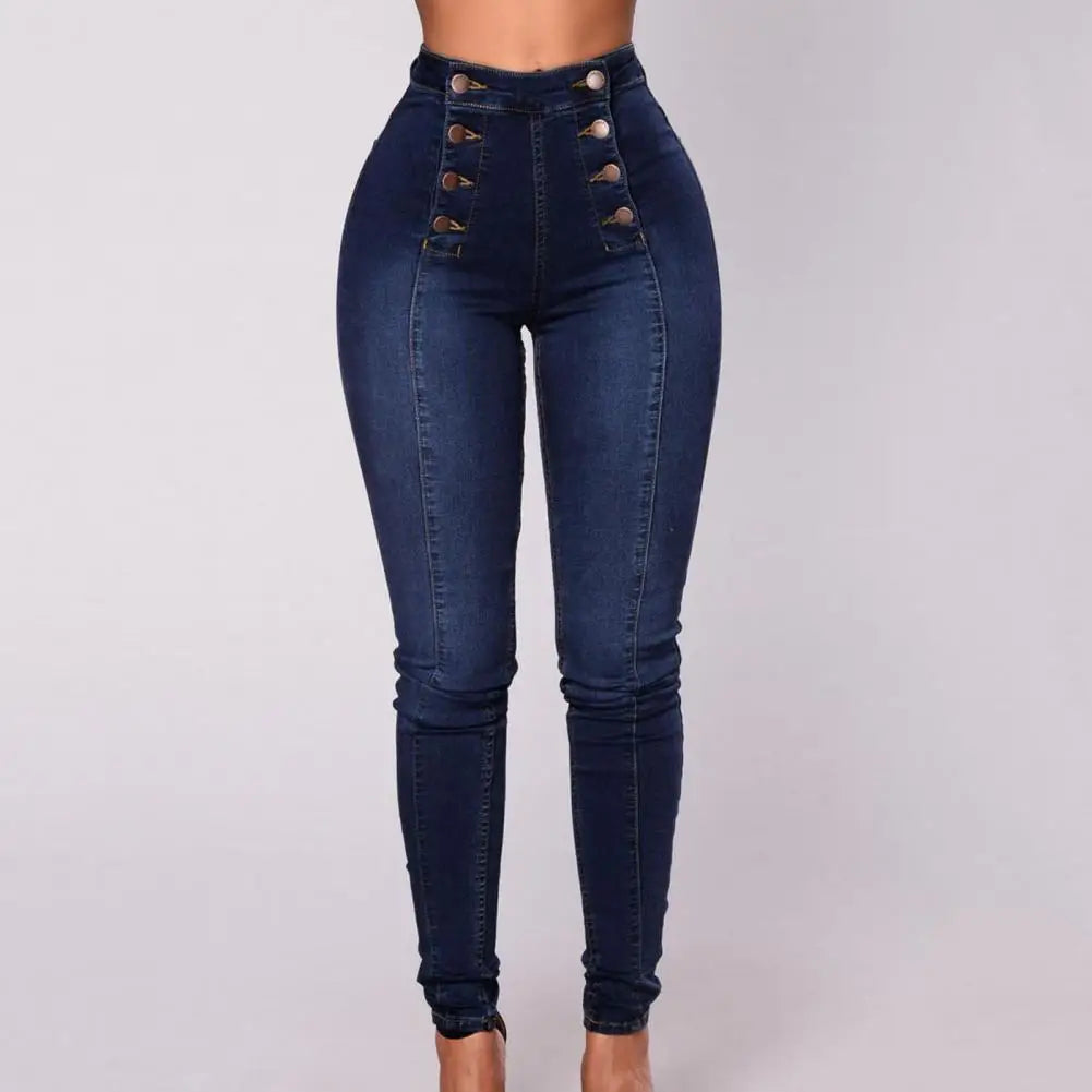 Ladies high-waist double-breasted jeans