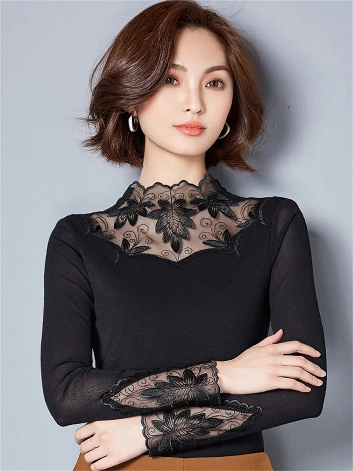 Lace blouse with turtleneck