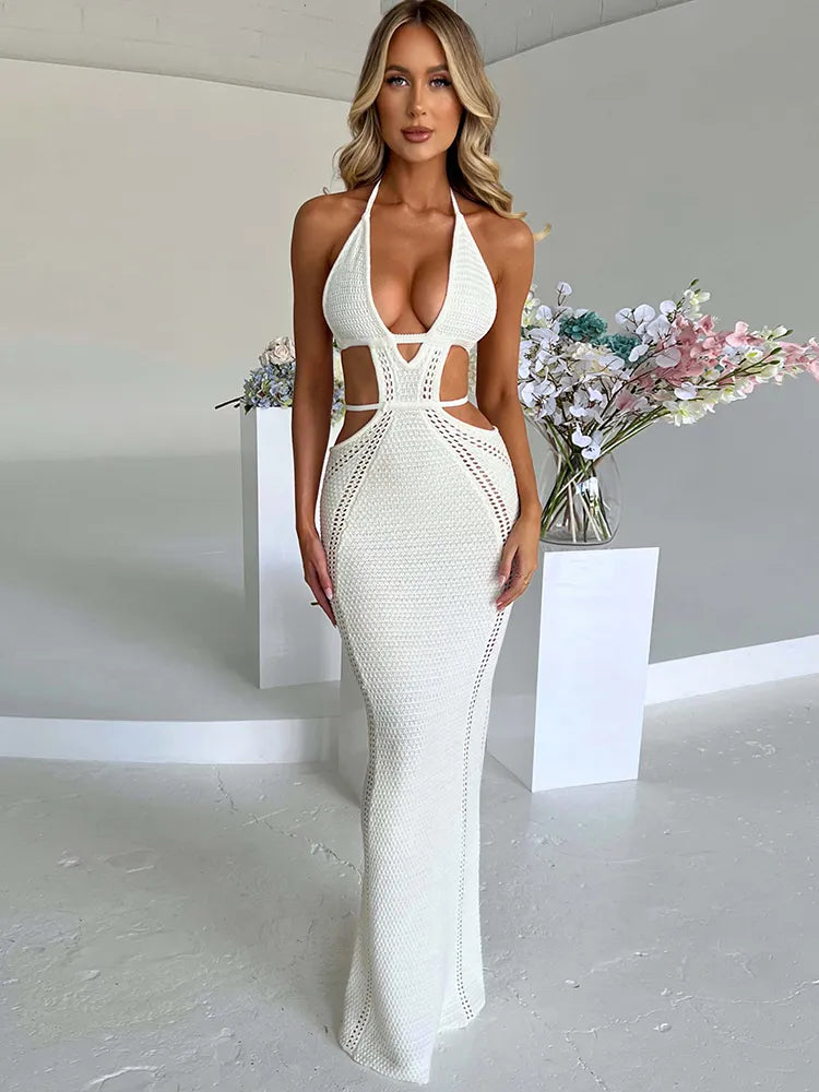 Long crochet dress with cut-outs