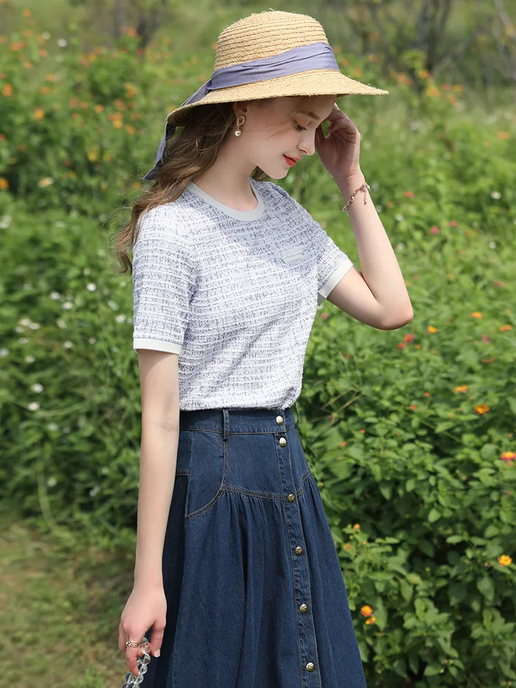 Retro blue denim skirt