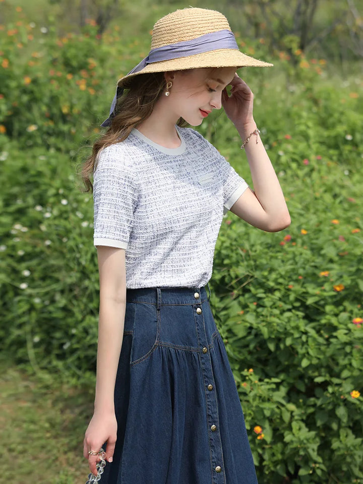 Retro blue denim skirt