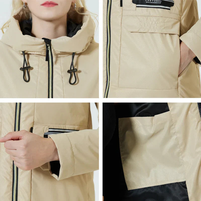 Women's windproof hooded jacket with cosy inner pockets