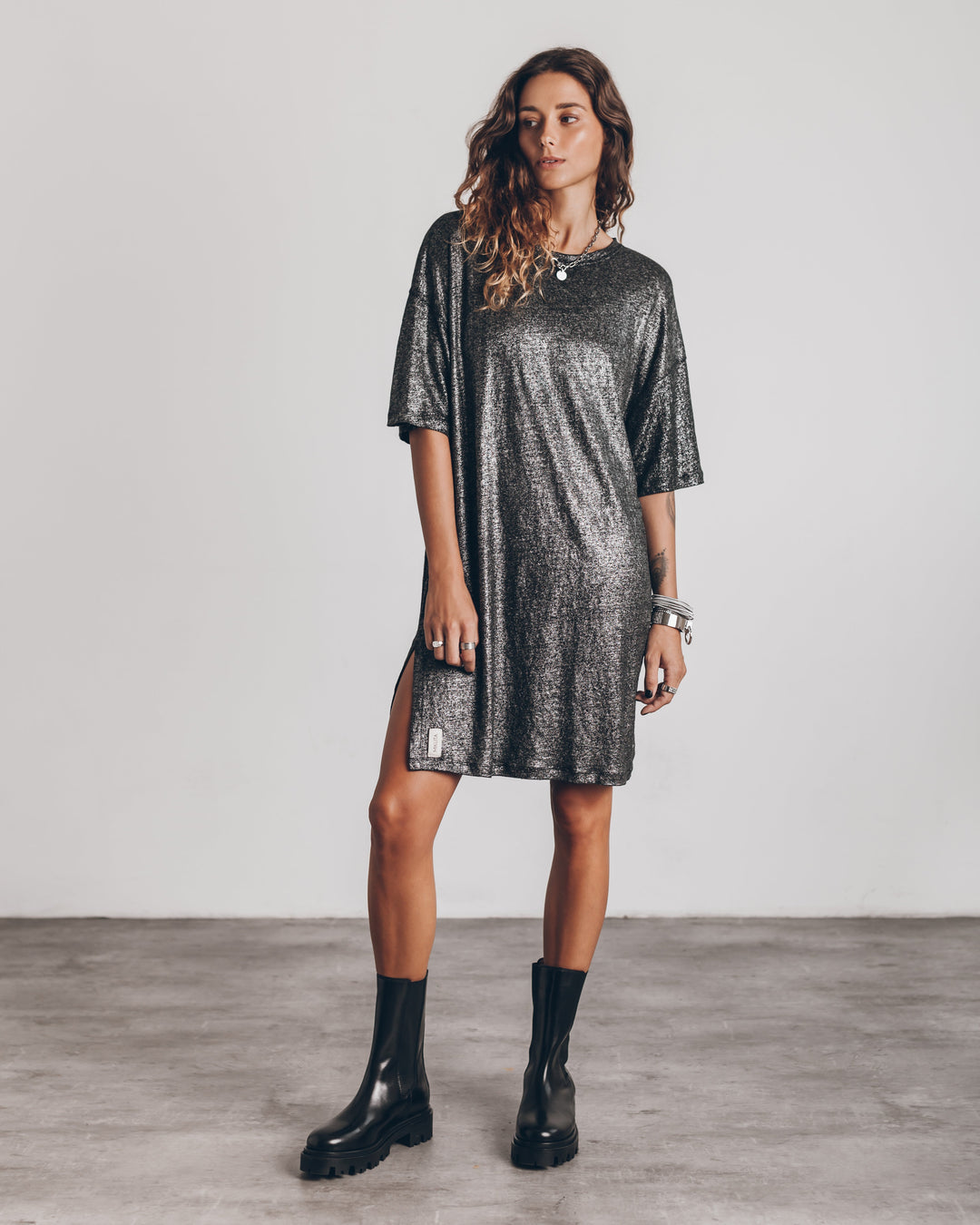 The dark glittering linen dress