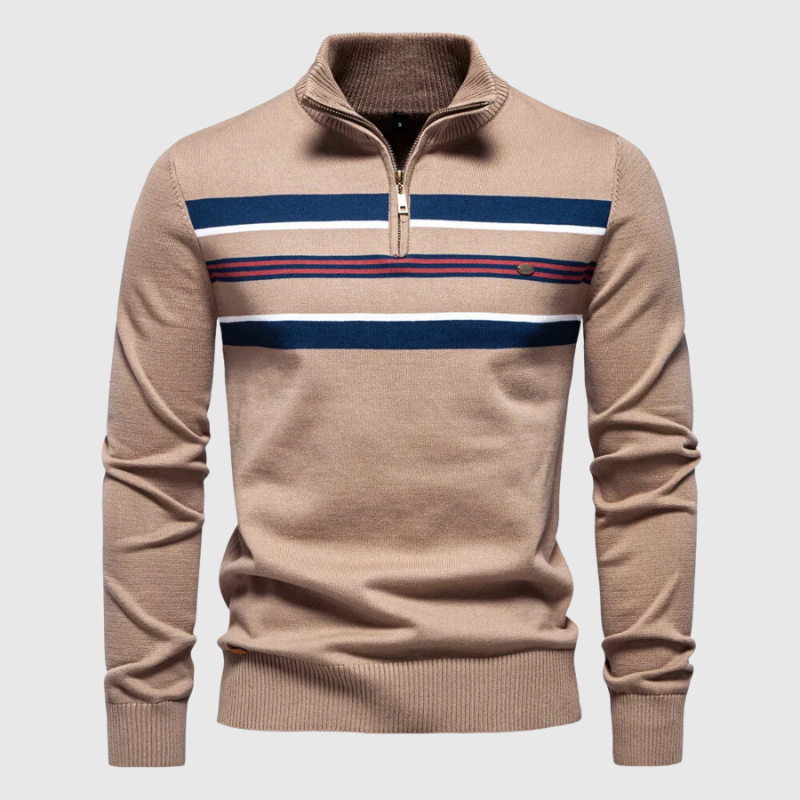 Men's - Half-Zip Striped Jumper - Modern Contrast Design