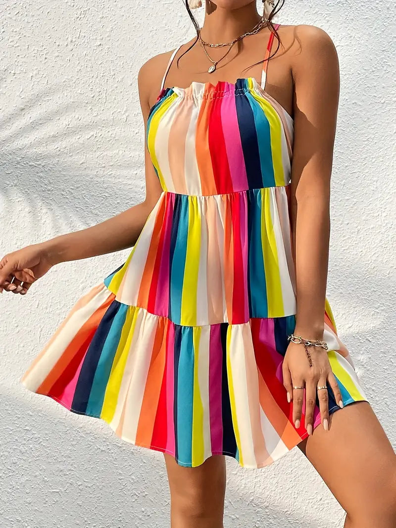 Dress Without Back With Rainbow Stripe Pattern